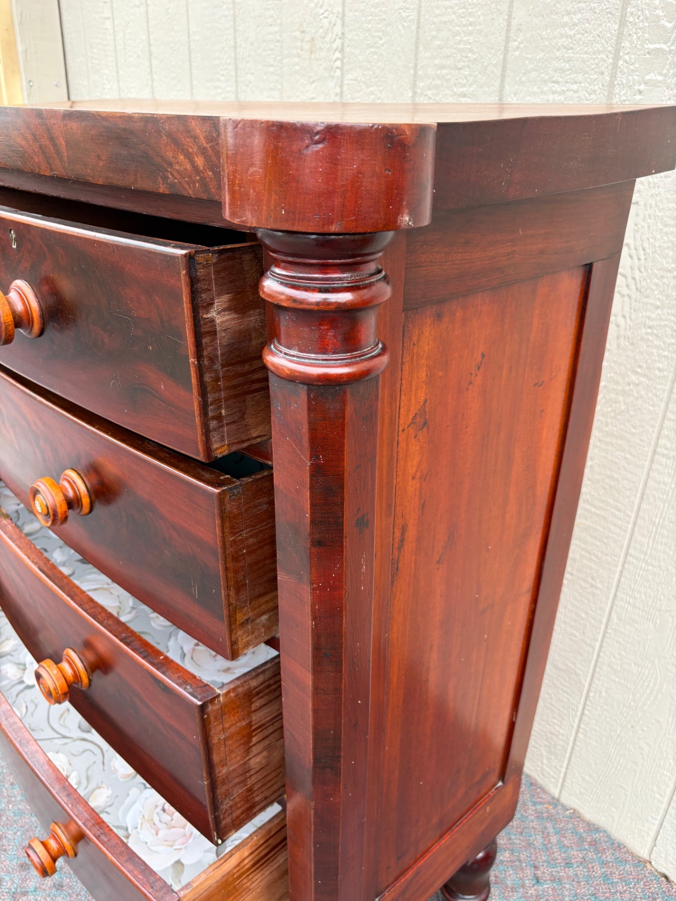Antique Empire Chest with Flame Mahogany Veneer and Turned Columns