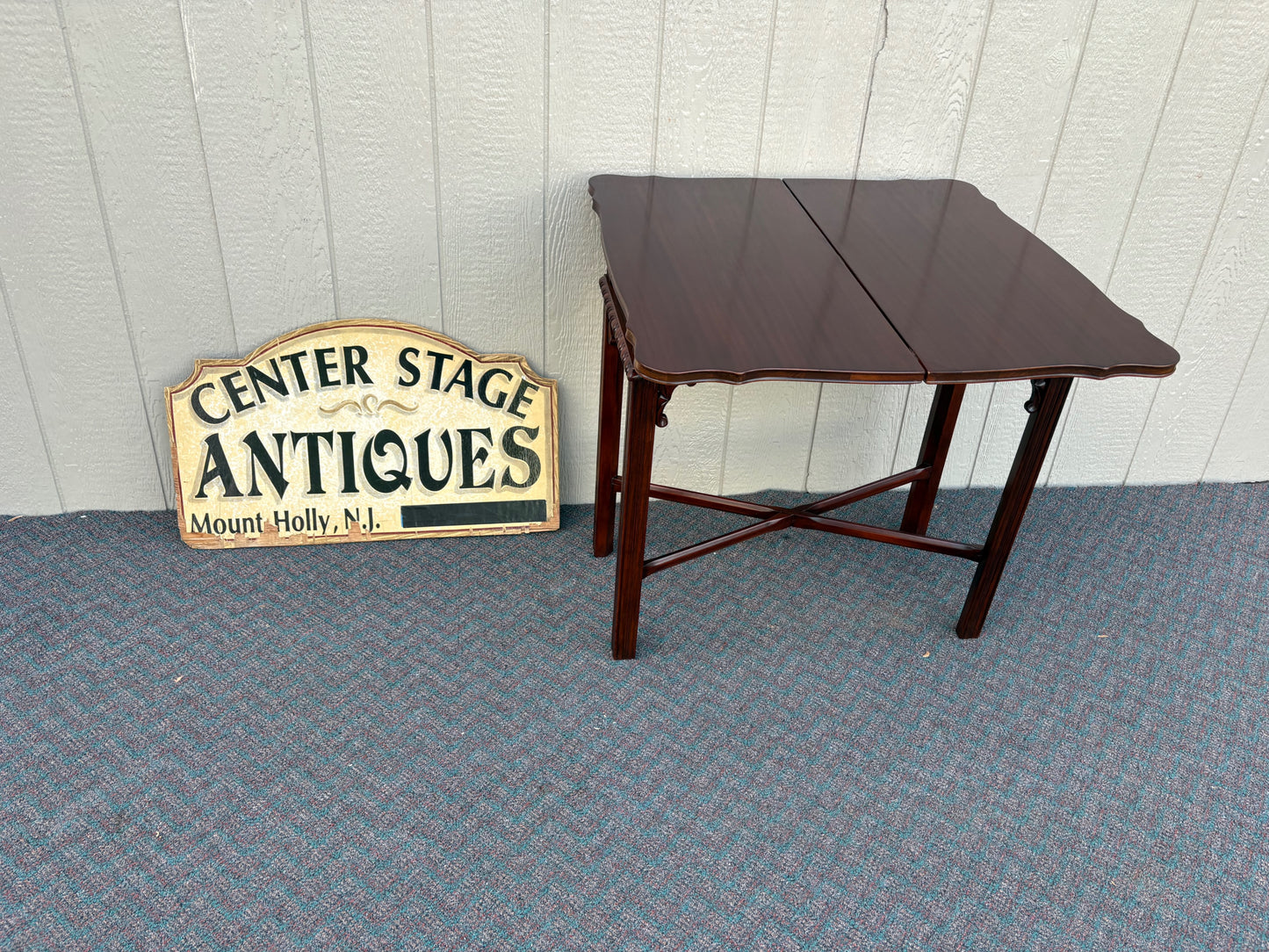 67745 Elegant Mahogany Flip Top Console Table with Brass Hardware