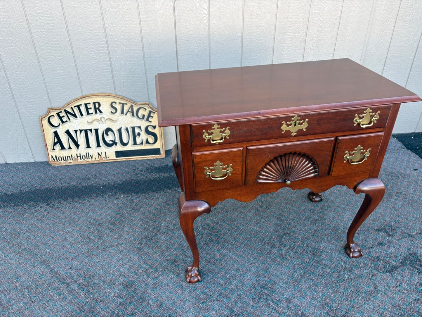 67437 Mahogany Lowboy with Shell Carving and Ball-and-Claw Feet