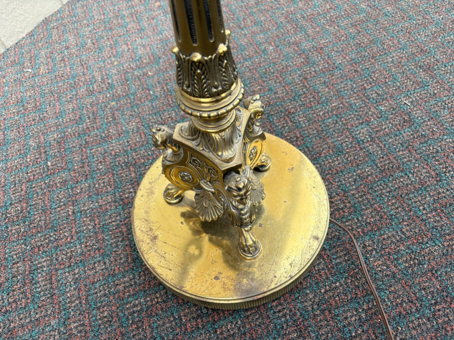 Vintage Brass Torchiere Floor Lamp with Frosted Glass Shade
