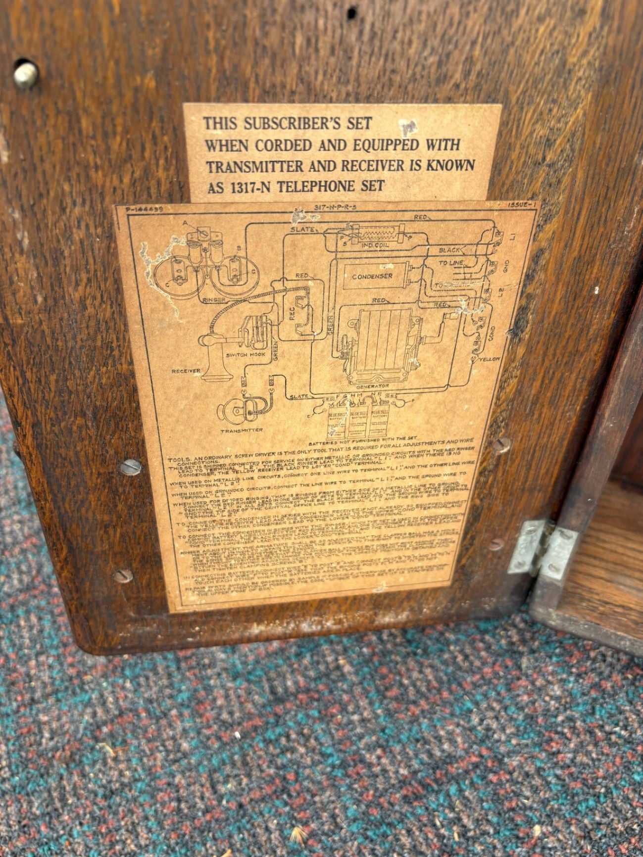 67690 Antique Western Electric Oak Wall Phone with Crank, Early 1900s