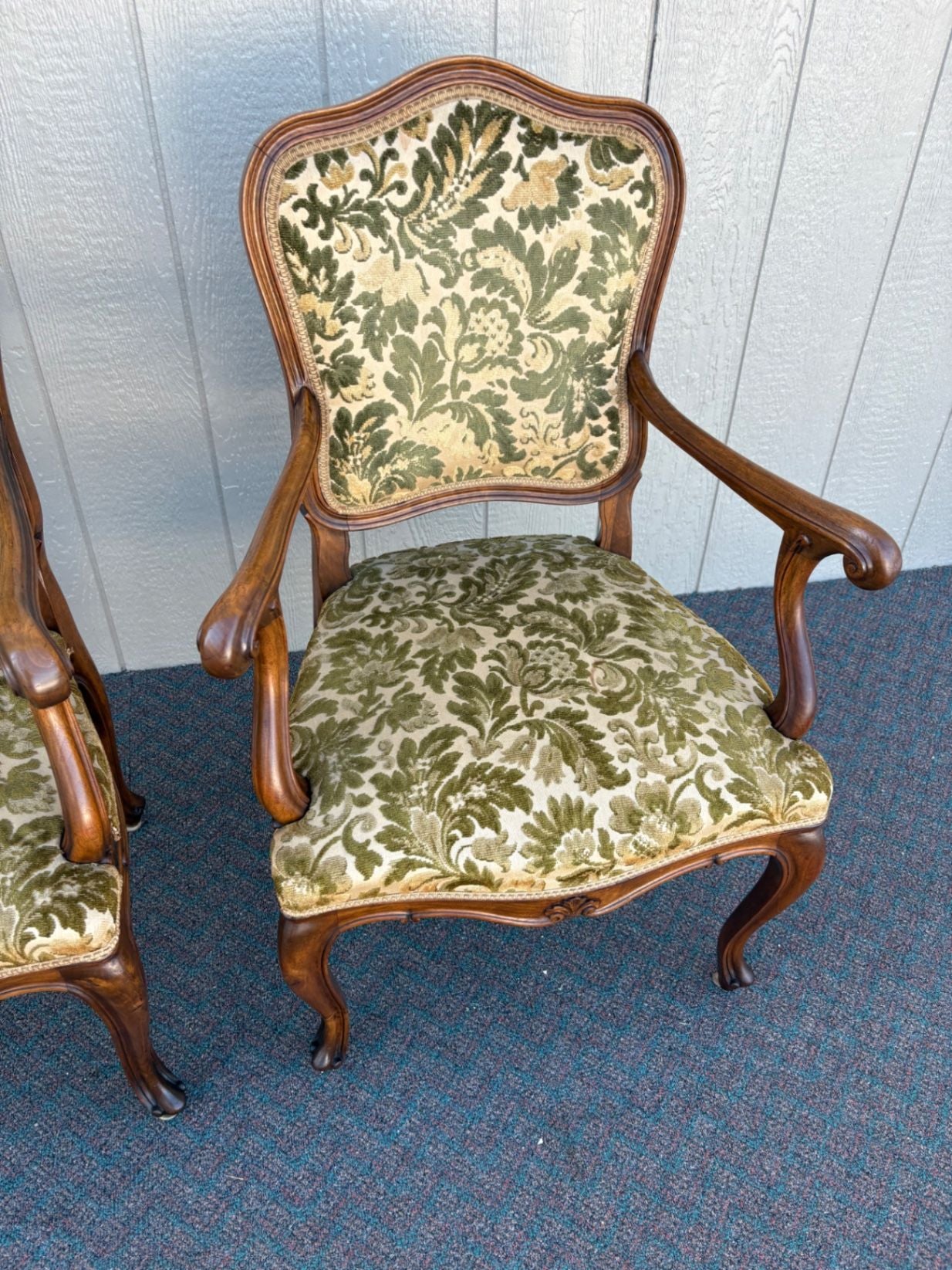 67413 Pair of French Louis XV Style Armchairs with Velvet Upholstery