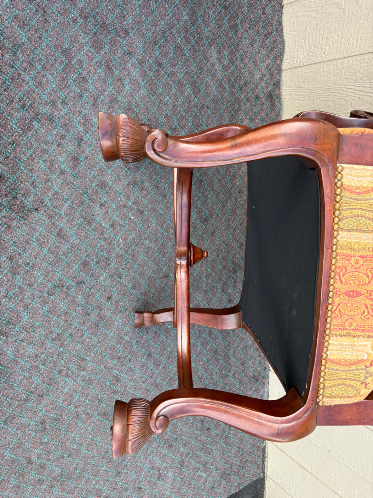 68163 Pair of Vintage Throne Armchairs with Ornate Upholstery
