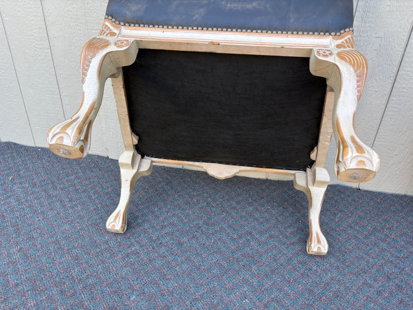 67854 Ornate Baroque Style Leather Armchair with Carved Wood Frame