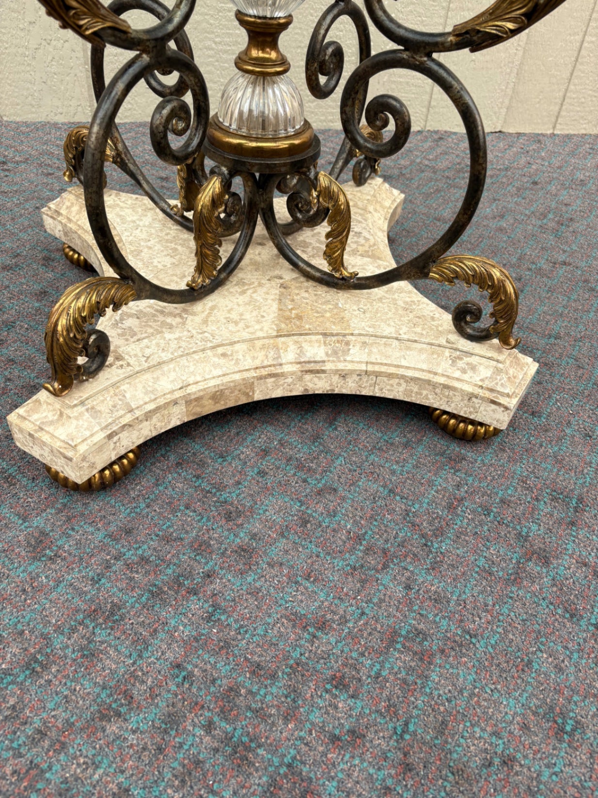 65447 Maitland Smith Glass Top Table with Ornate Metal Base