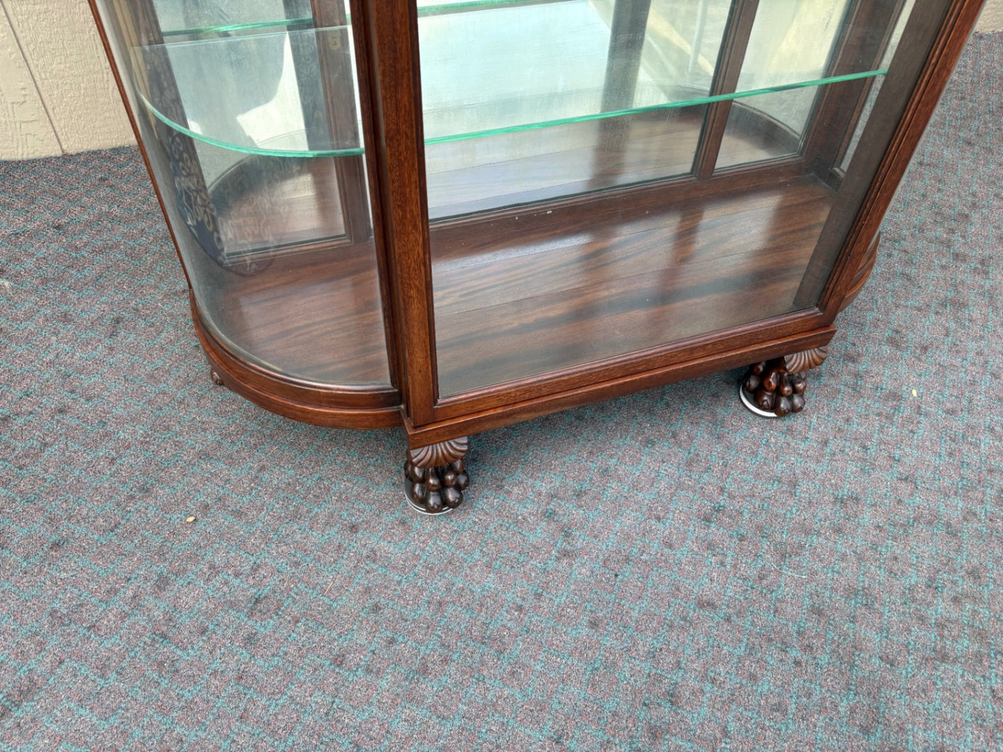 68015 Antique Bow Glass China Cabinet with Carved Mahogany Details