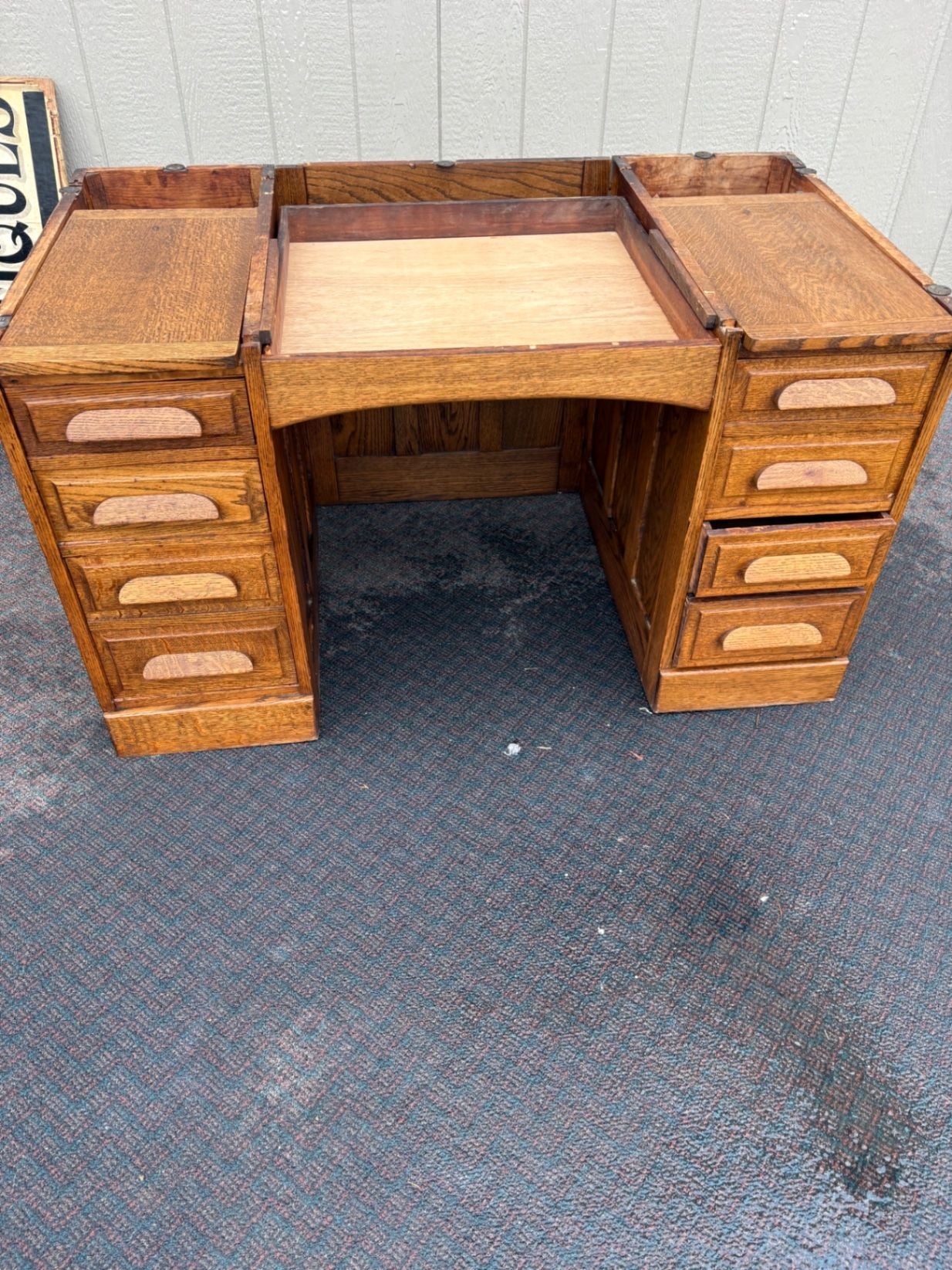 67465 Antique Oak Roll Top Desk, Early 1900s, Solid Oak