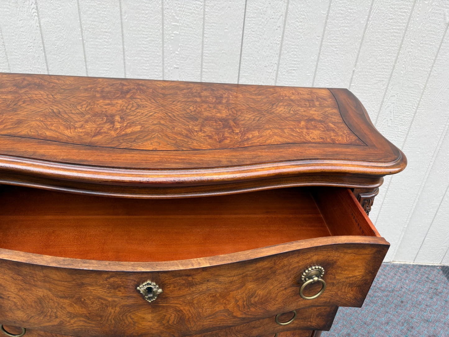 68019 Henredon Vintage High Chest Dresser with Burl Wood Inlay