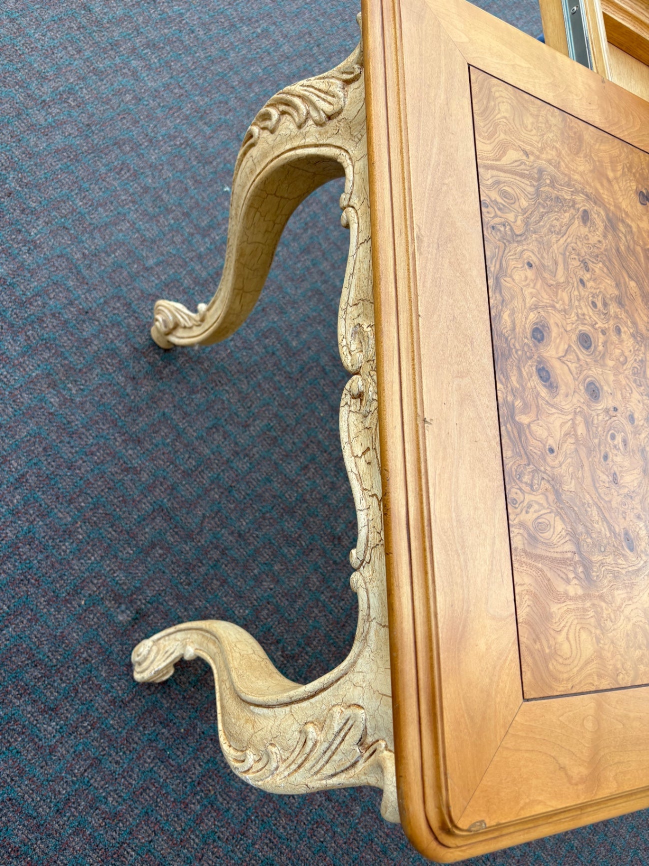 67794 BAU Furniture Rococo Style Burl Wood Desk with Carved Cabriole Legs