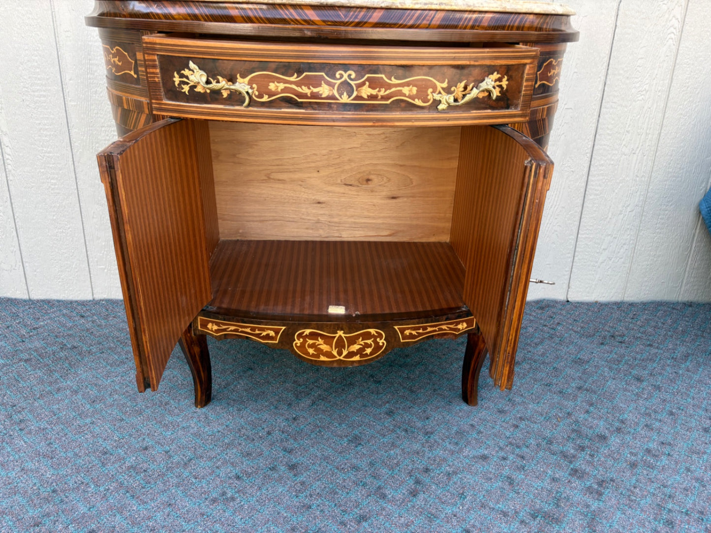 Elegant Demilune Chest with Marble Top and Inlay Detailing