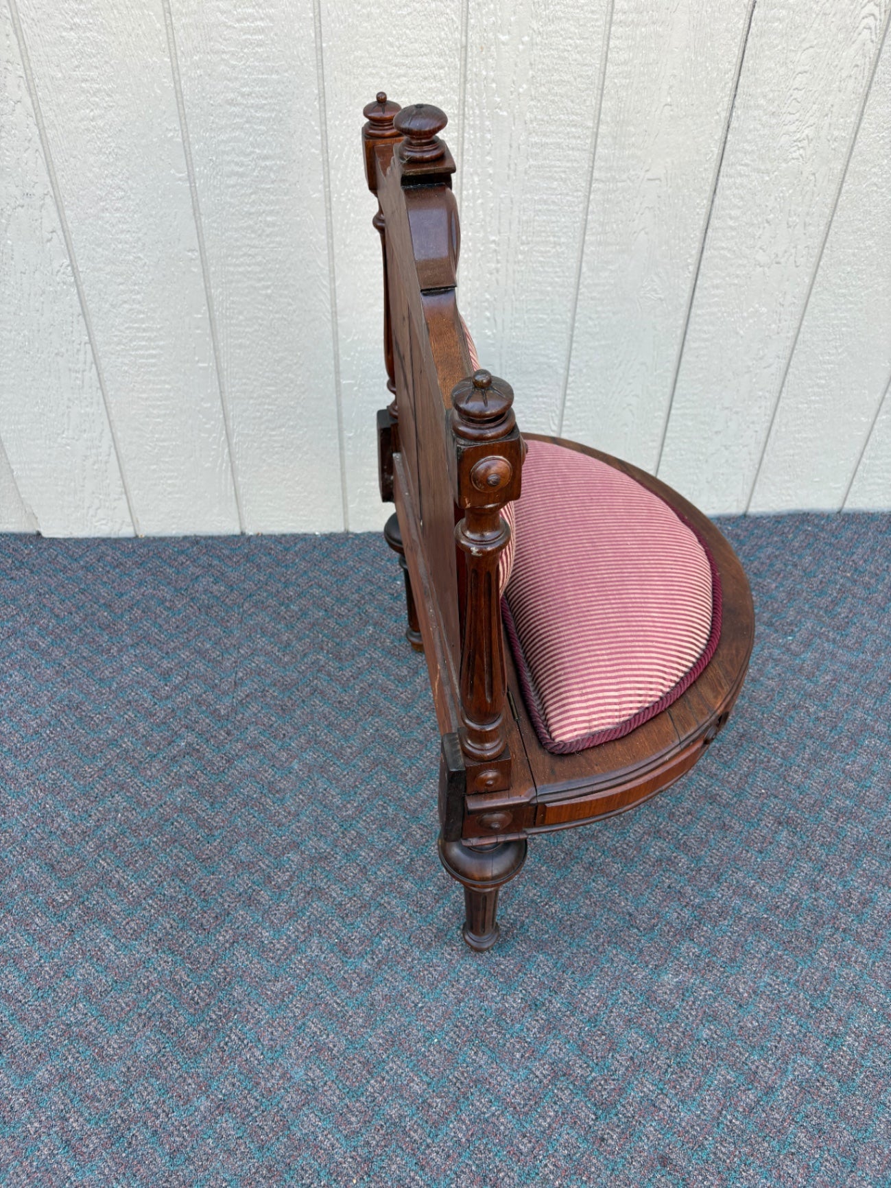 67841 Victorian Lift Seat Chair with Red Striped Upholstery