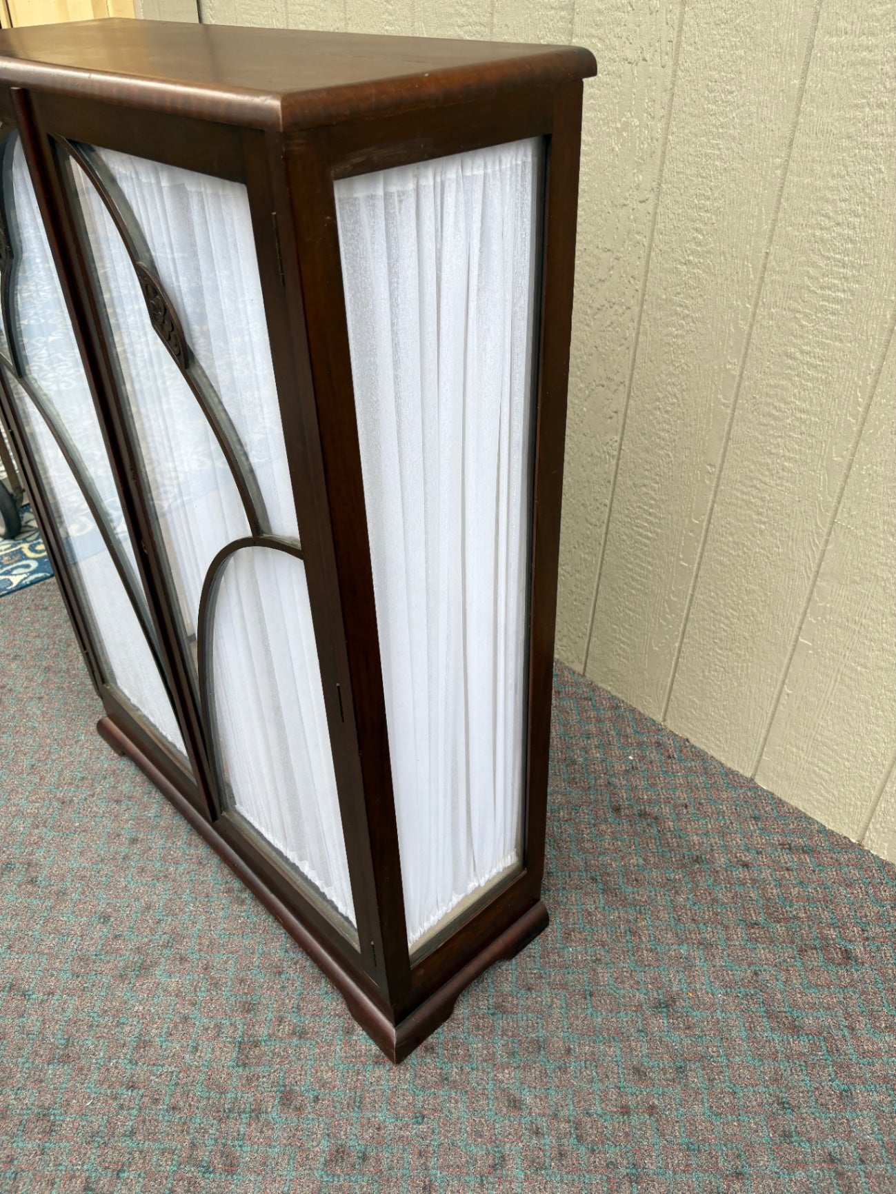 67980 Art Deco Two-Door Bookcase with Carved Detailing and Fabric Panels