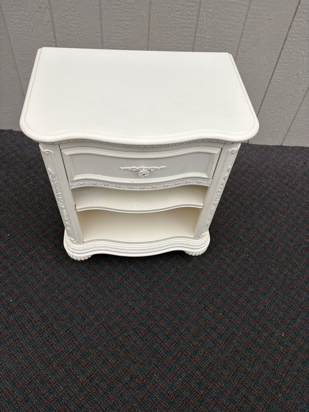 67552 French Provincial White Nightstand with Carved Details