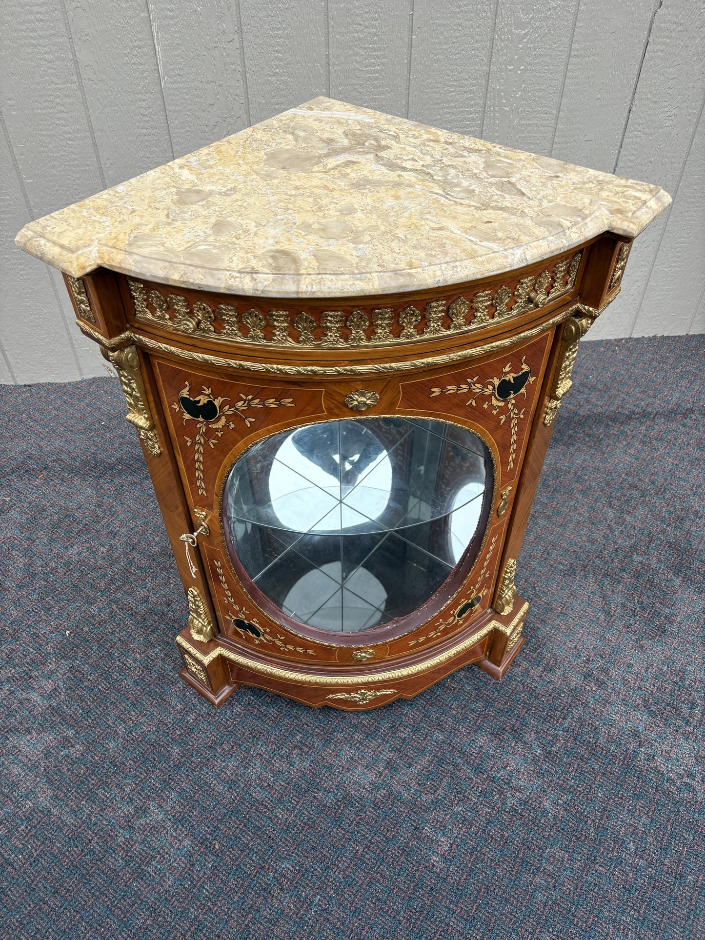 Elegant Marble Top Corner Cabinet with Ormolu Accents