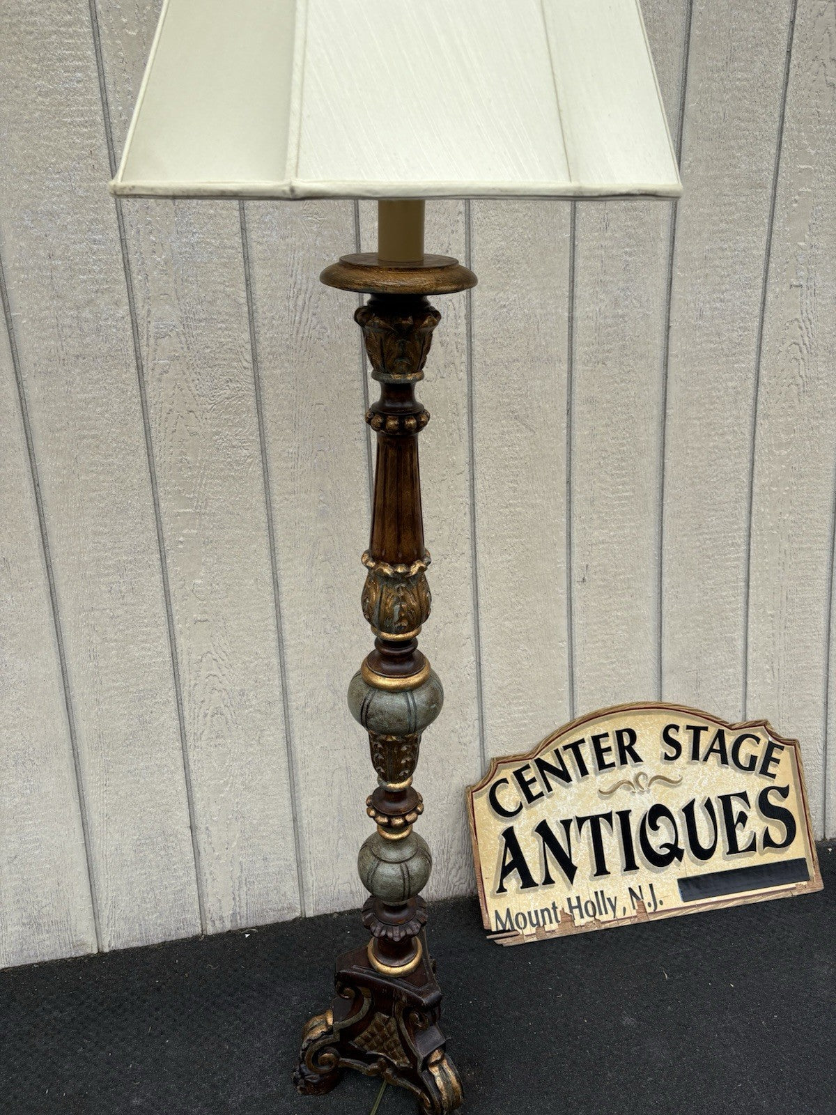 66761 Fancy BRADBURN GALLERY Decorator Pole Lamp Light with Signed Shade