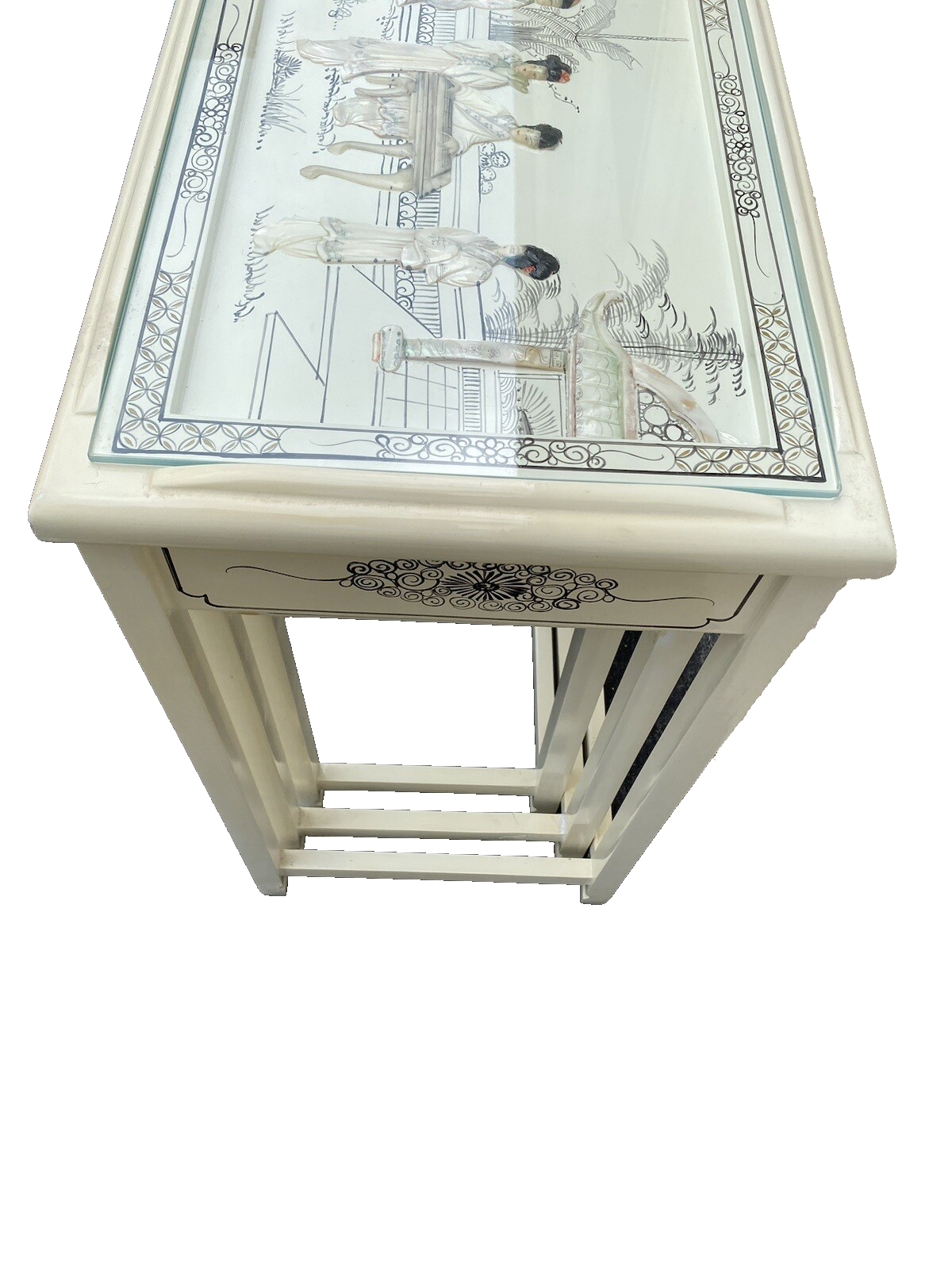 64597 Set Of 3 Oriental Decorated Nesting Stacking Tables