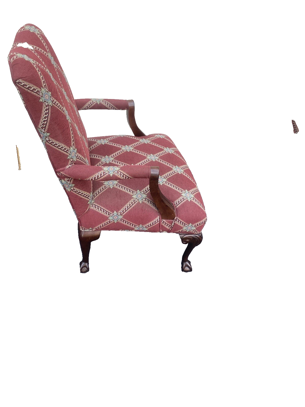 64633 Pair PARKER SOUTHERN Ball and Claw Foot Burgundy Armchairs