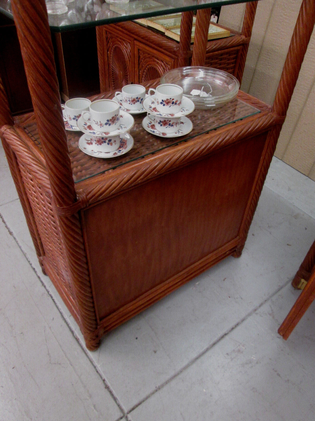 52179 Tommy Bahama ?? 3 SECTION Curio Cabinet Wicker Wall Unit Bookcase