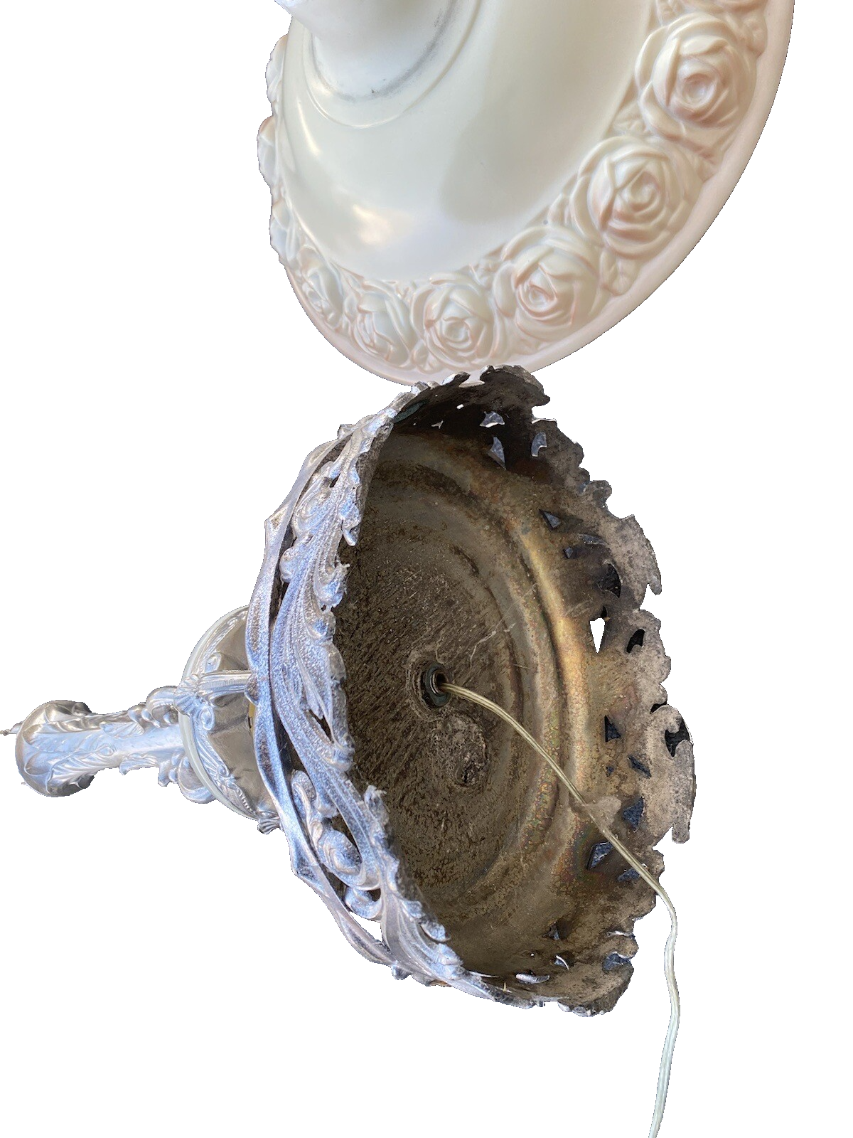 65030 Antique Torch Lamp with glass shade and onyx base