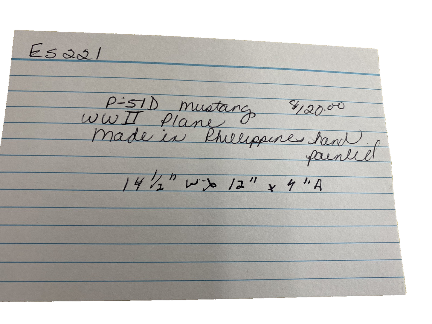 ES 221: PS -51 D Mustang Airplane Scale 1/32 Big Beautiful Doll 14 1/2 Wing