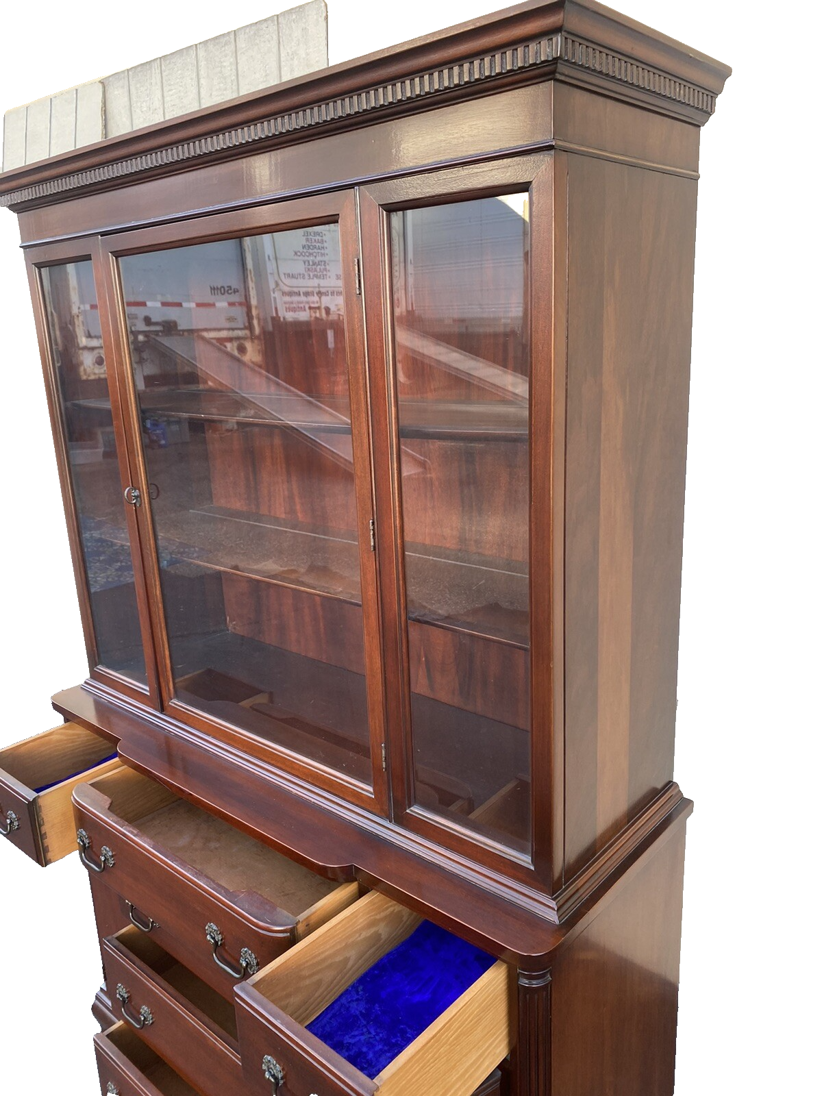 66021 Antique Solid Mahogany Breakfront China Cabinet
