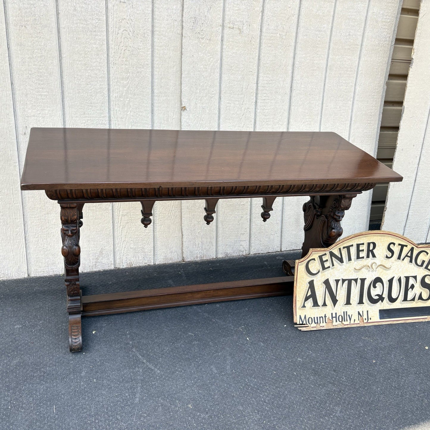 65236 Antique Solid Mahogany Hand Carved Figural Gryphon Sofa Table Sideboard