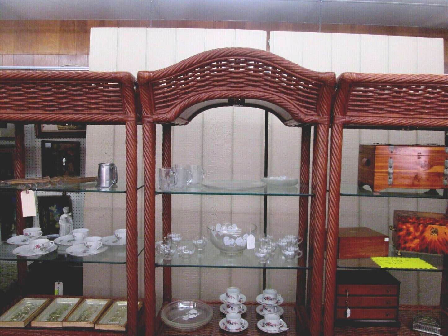 52179 Tommy Bahama ?? 3 SECTION Curio Cabinet Wicker Wall Unit Bookcase