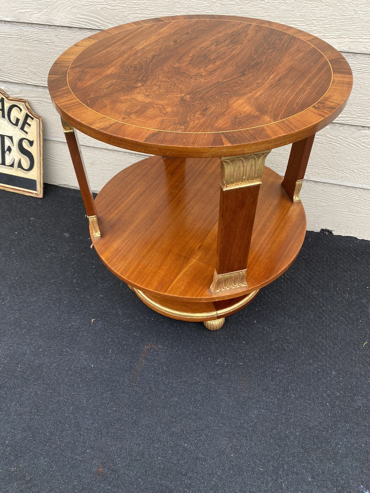 65467 Round Banded Burled Mahogany Lamp Table Stand