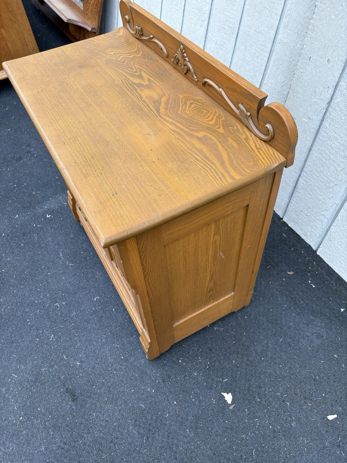 66730 Antique Victorian Oak Washstand Dresser Chest with Carved Backsplash