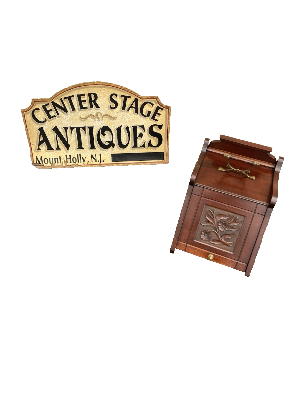 66553 Antique Hand Carved Mahogany Coal Bin Storage Cabinet