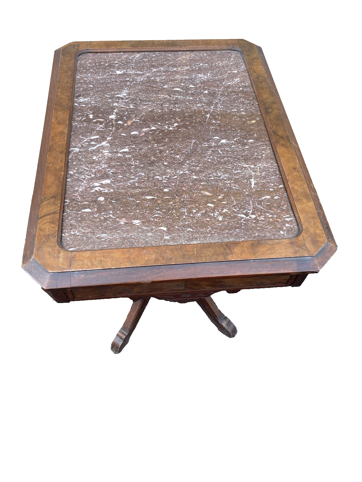 66591 Antique Victorian Marble Top Walnut Lamp Table Stand