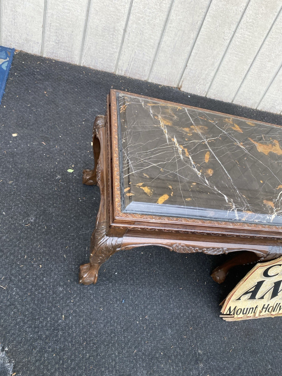 66574 Marble Top Mahogany Coffee Table with Claw Feet