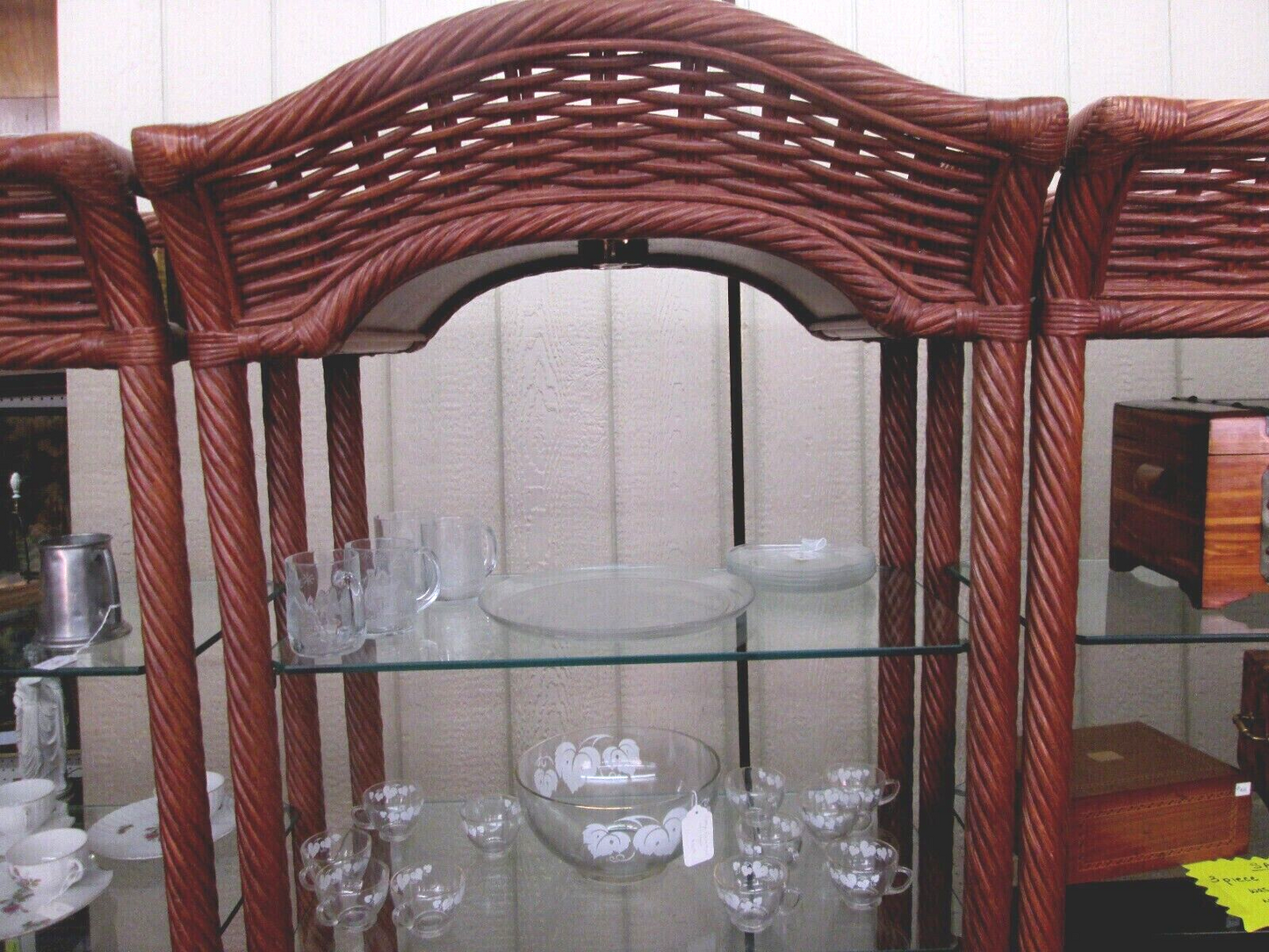 52179 Tommy Bahama ?? 3 SECTION Curio Cabinet Wicker Wall Unit Bookcase