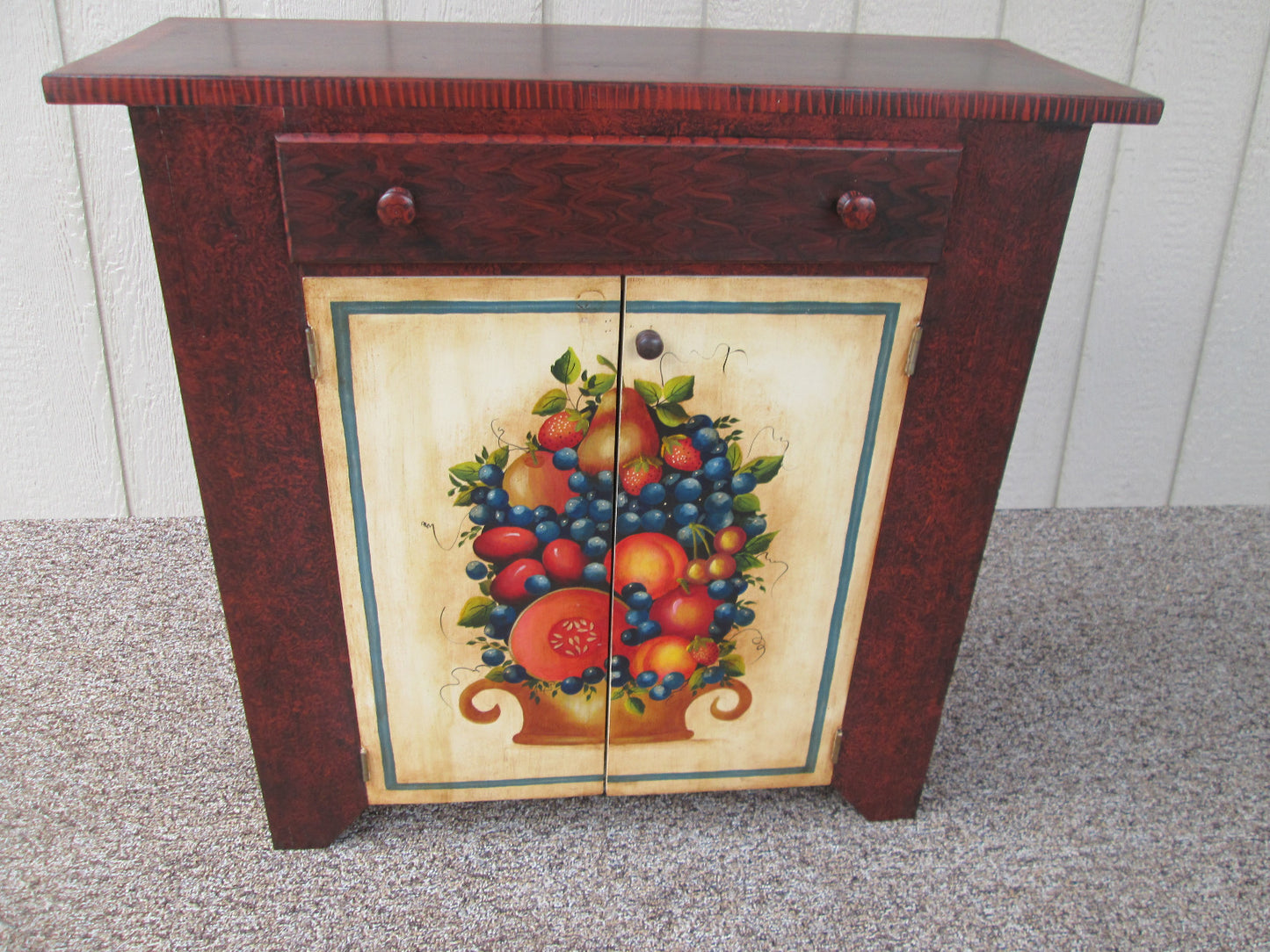 56069 HAND PAINTED FRUIT BASKET CONSOLE TABLE 2 DOOR CABINET WITH DRAWER
