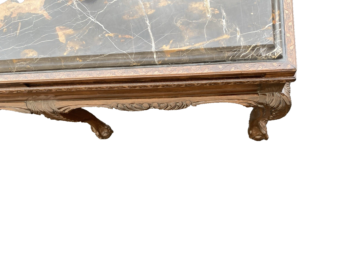 66574 Marble Top Mahogany Coffee Table with Claw Feet