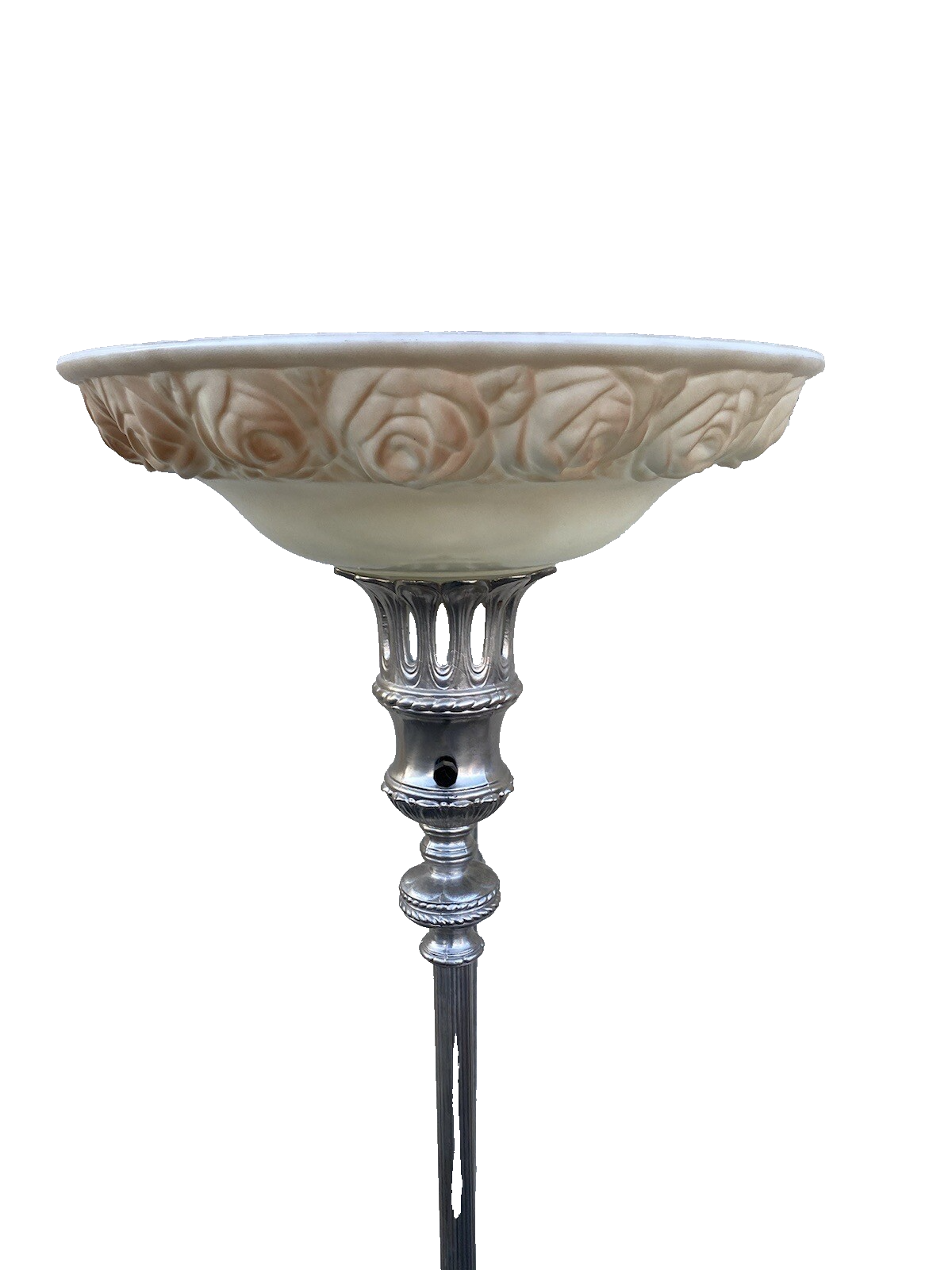 65030 Antique Torch Lamp with glass shade and onyx base