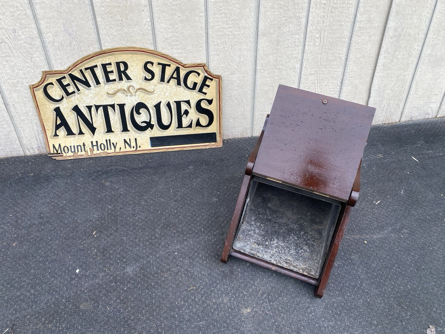 66553 Antique Hand Carved Mahogany Coal Bin Storage Cabinet