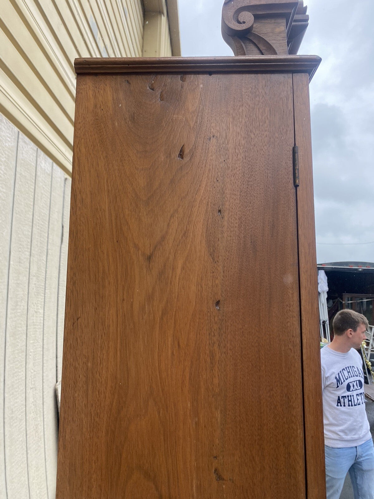 65390 Antique Victorian Burled Walnut Cylinder Desk w/ Bookcase Top and keys