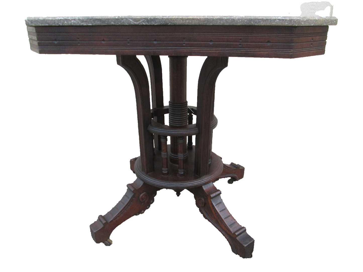 56217 Antique Victorian TENNESSEE Brown Marble Top Lamp Table Stand