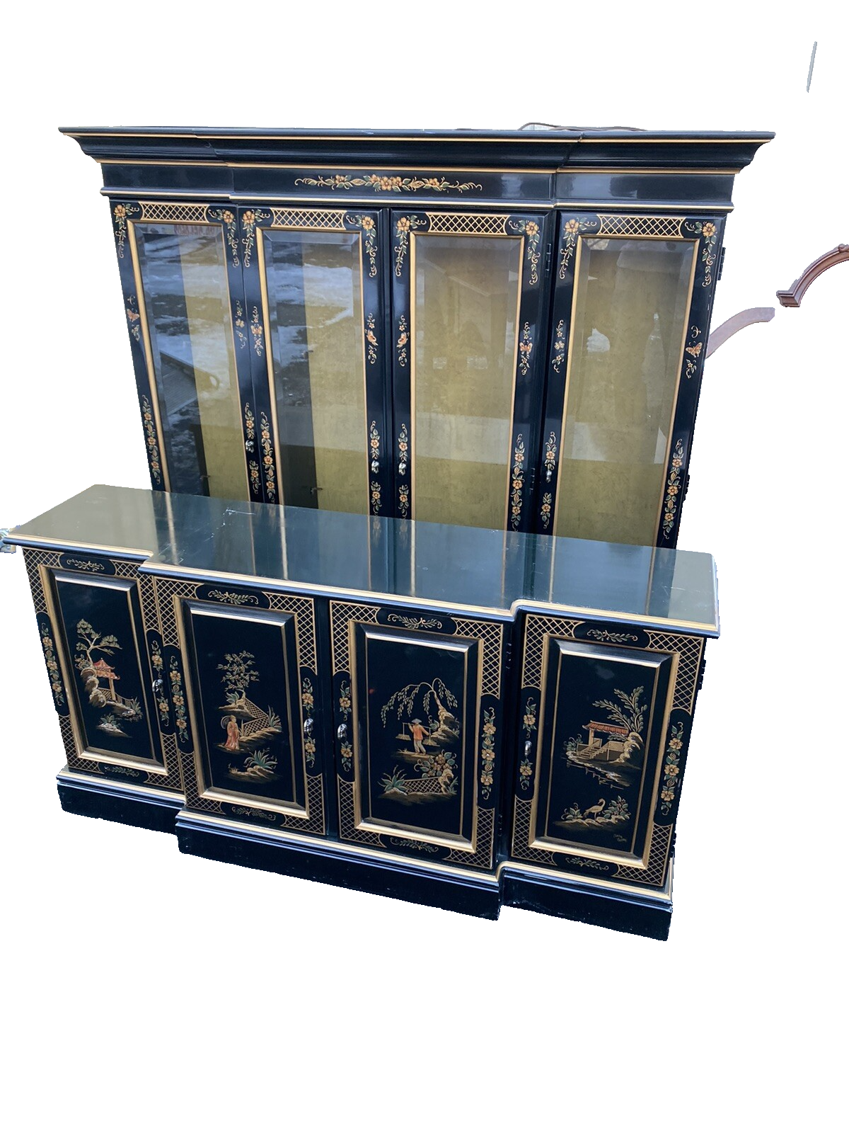 66268 ETHAN ALLEN Oriental Breakfront Curio Cabinet