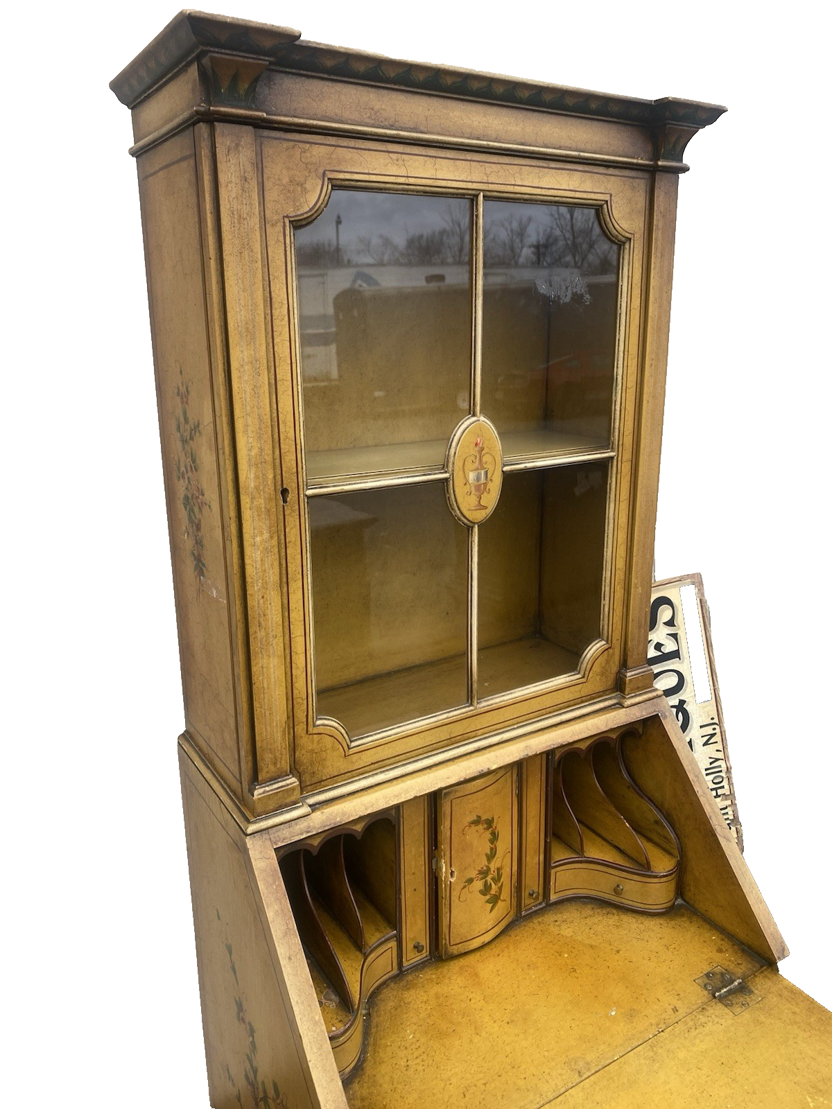 66525 Decorator Hand Painted Secretary Desk with Bookcase Top