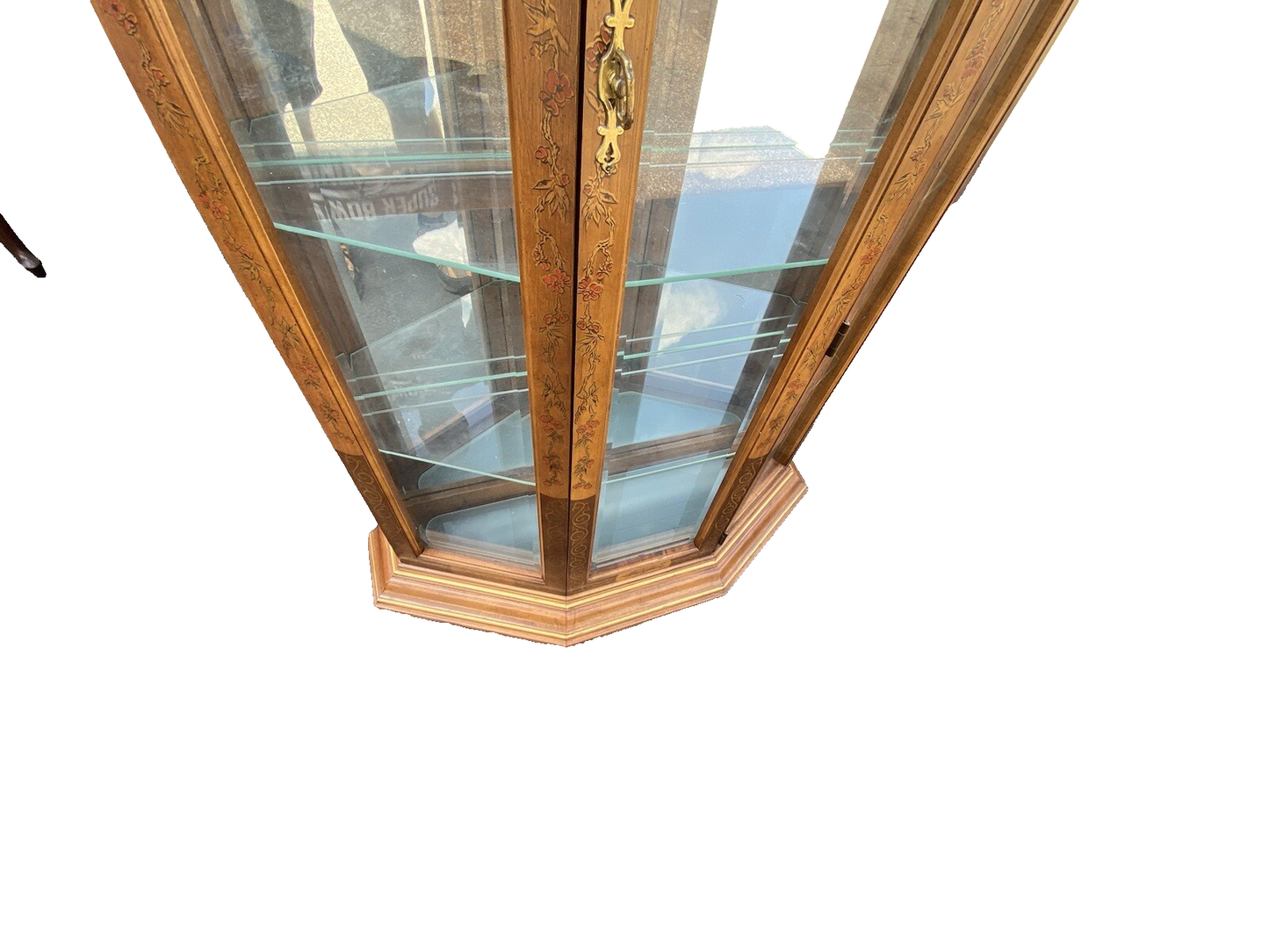64593 Pulaski Stenciled Lighted Curio Cabinet With Plate Glass Shelves + Light