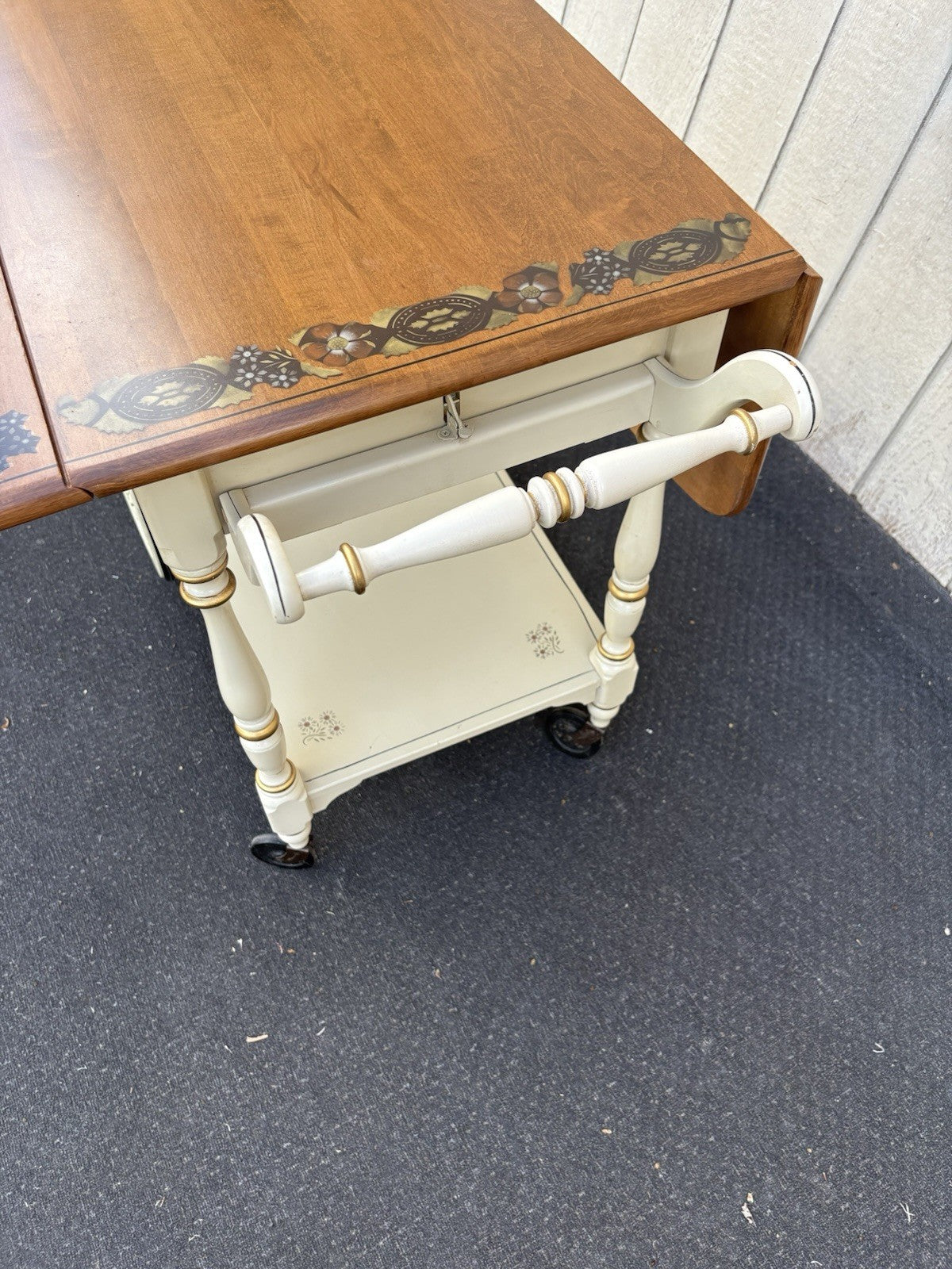 66692 ETHAN ALLEN Stenciled Tea Cart Rolling Dropside Cart