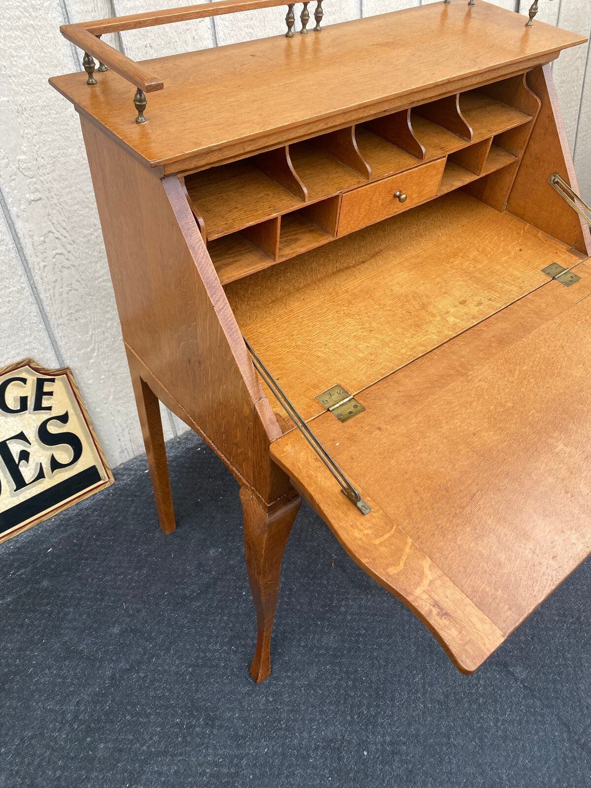 64479 Antique Victorian Oak Slantfront Office Desk