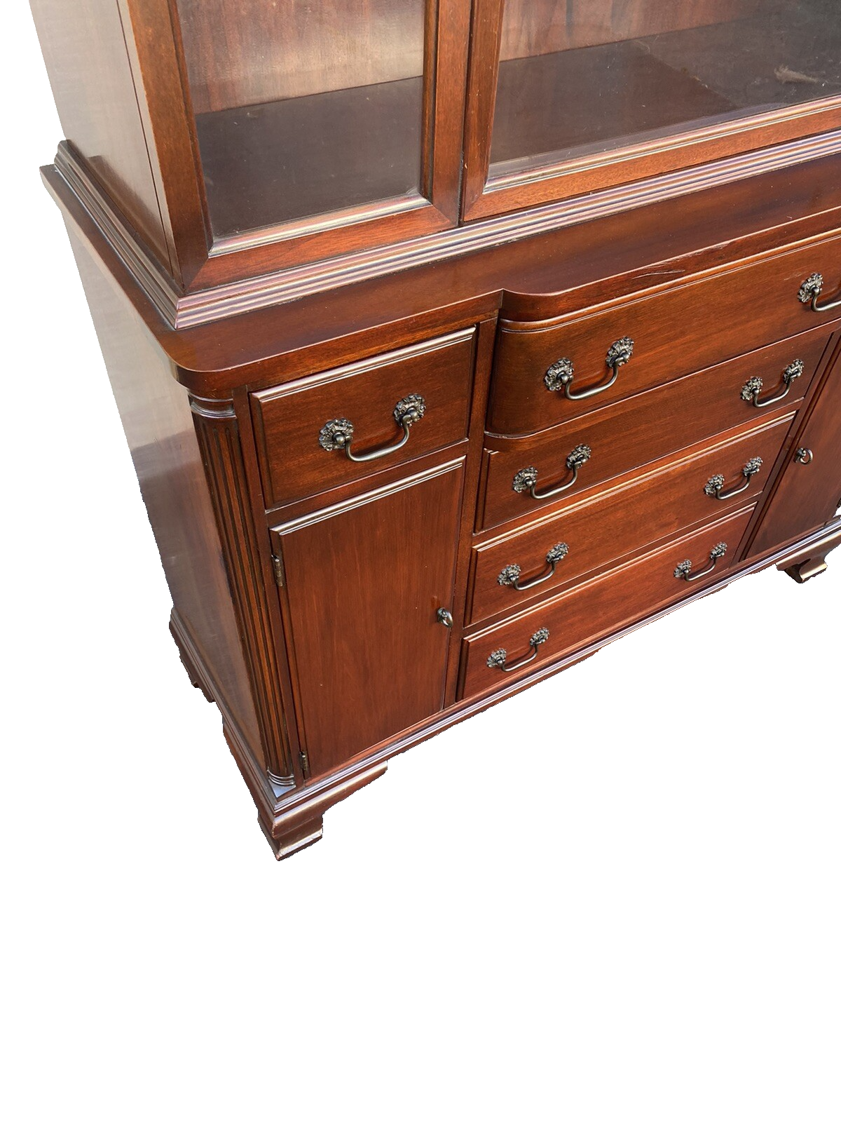 66021 Antique Solid Mahogany Breakfront China Cabinet