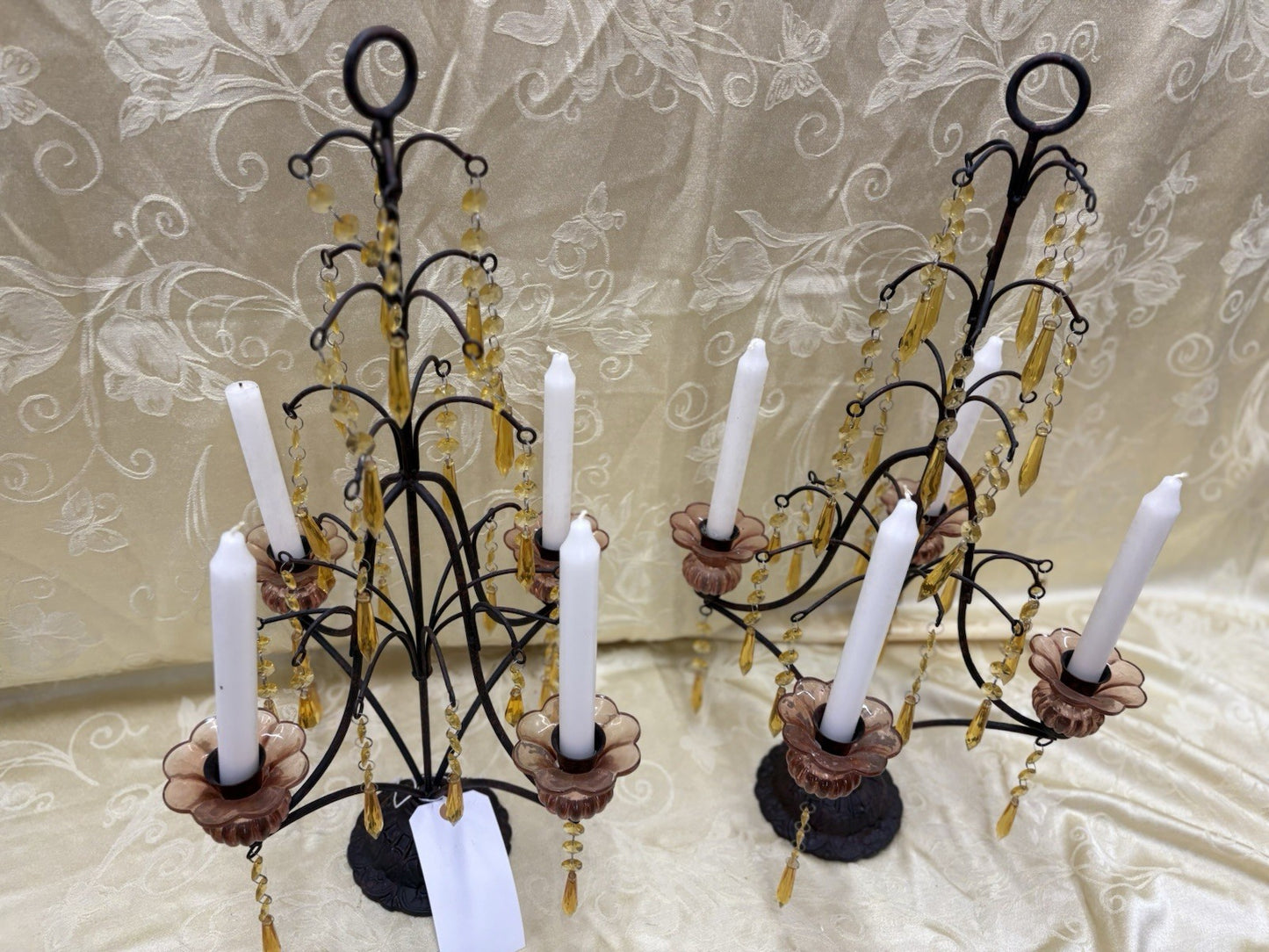 61929 Pair Candelabra Lamps with Glass Prisms