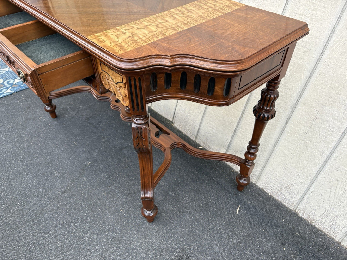 66885 Inlaid Antique Flip Top Sideboard Dining Table with Drawer