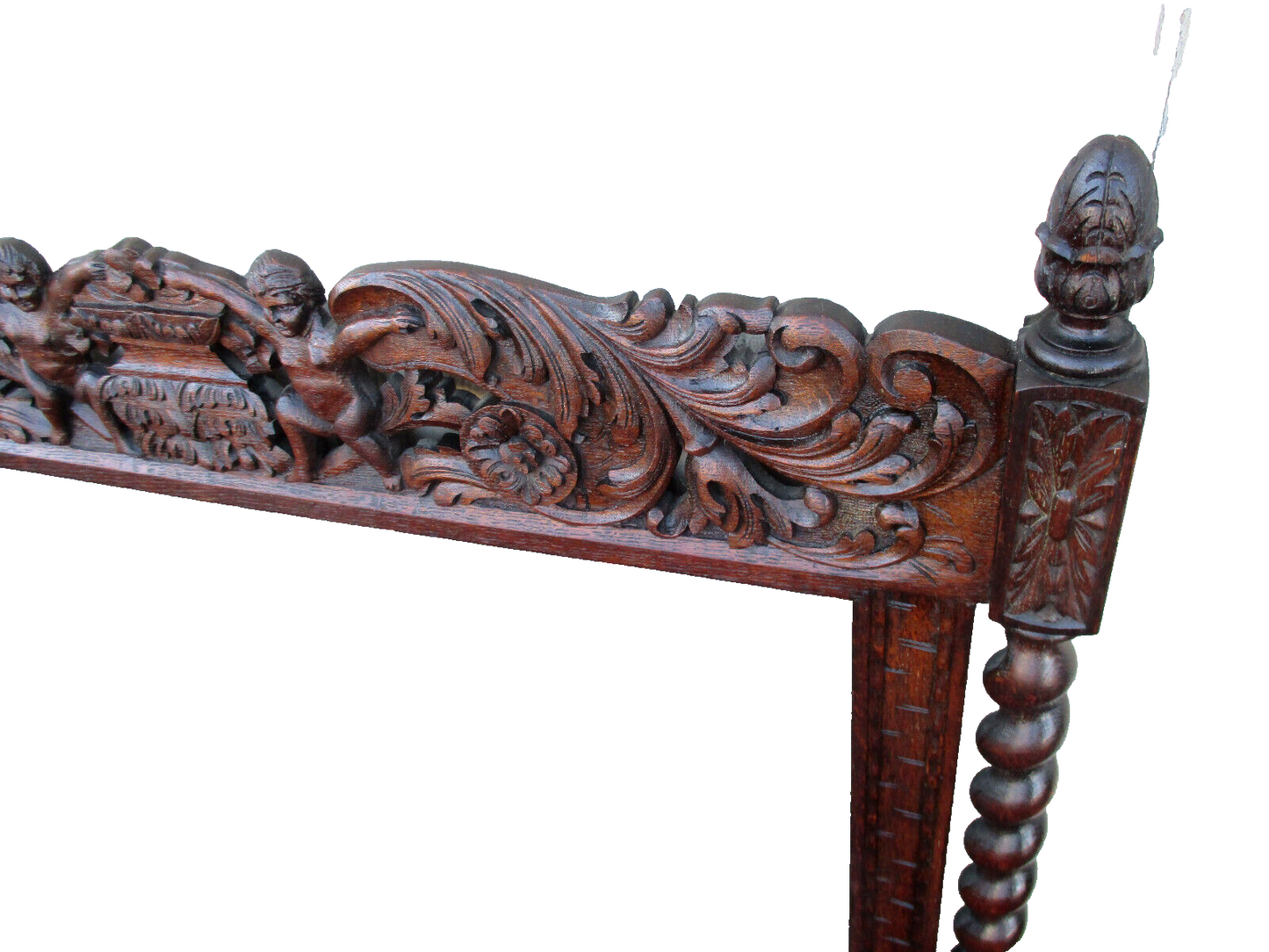 64039 Antique Oak Hand Made Mirror with Cherub Carvings