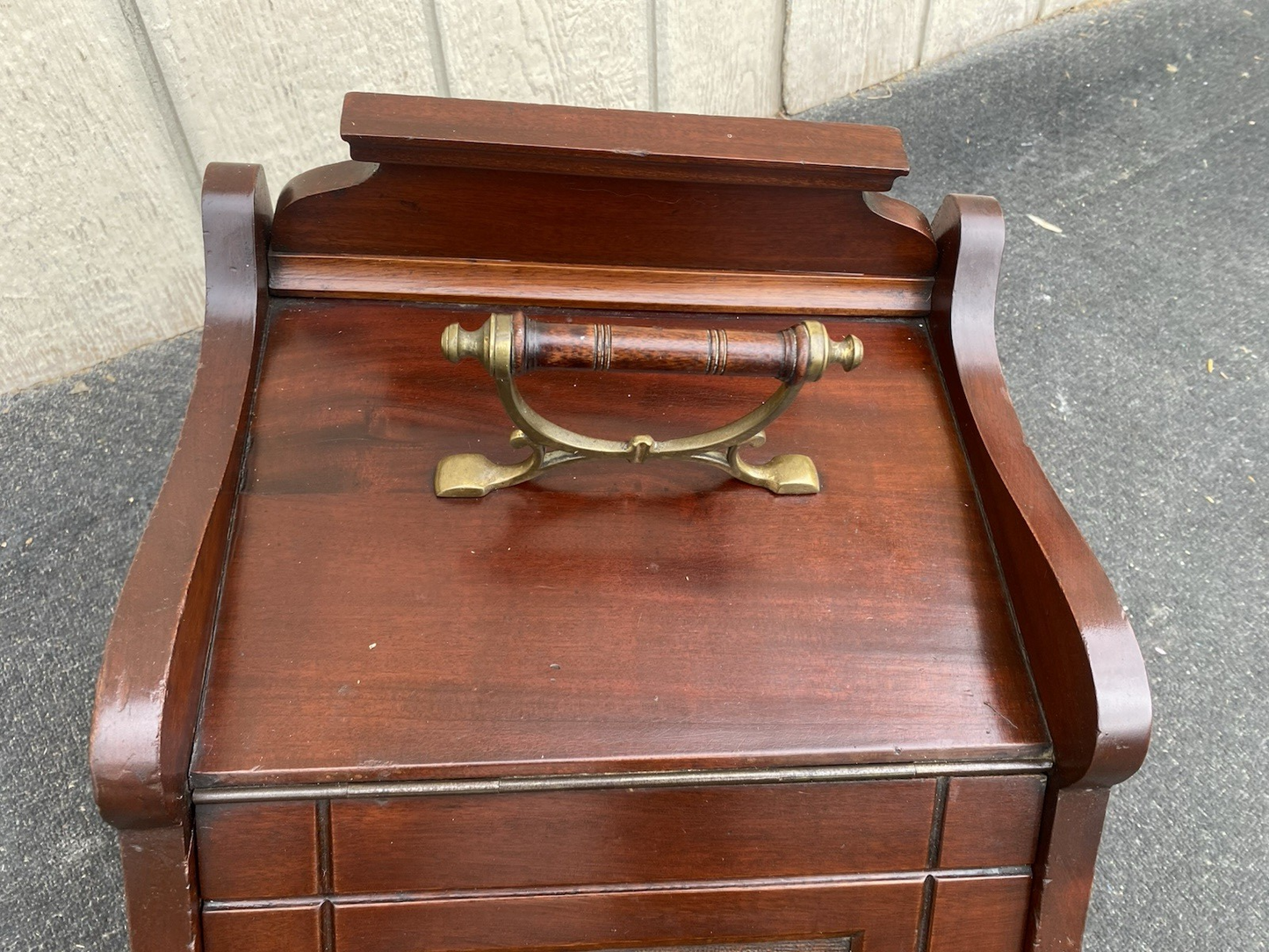 66553 Antique Hand Carved Mahogany Coal Bin Storage Cabinet
