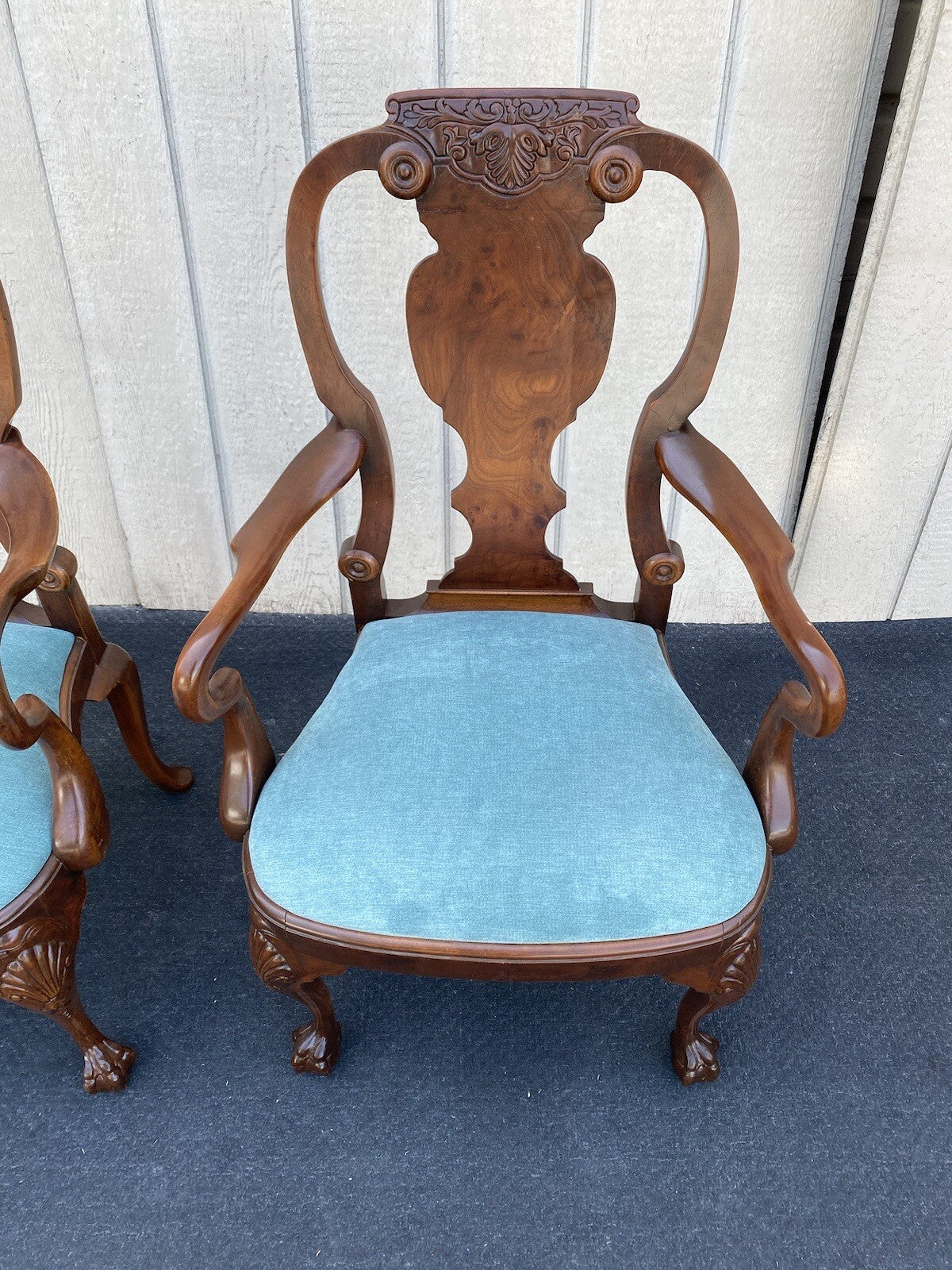 64506 Pair Burled Mahogany Armchairs Chair s